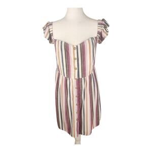 Aéropostale Multicolor Strip Button Accent Square Neck Smocked Dress Size Large